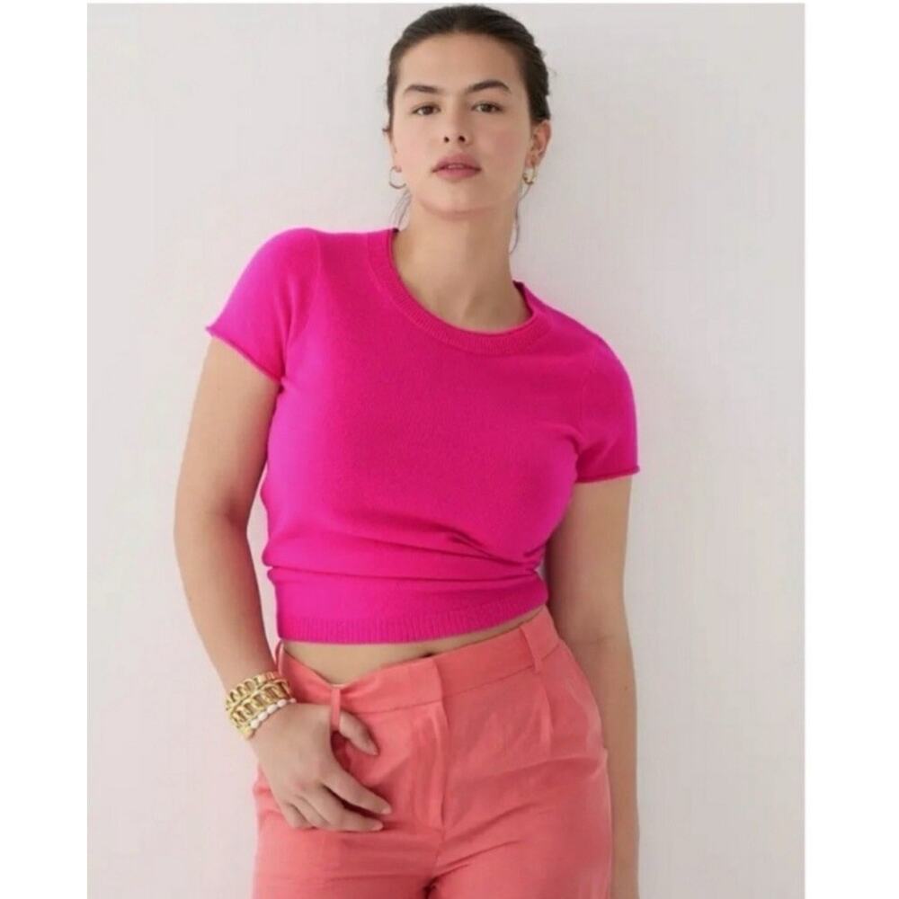 J.Crew Cashmere Relaxed T-Shirt WMNS XL Pink Crew Neck Short Sleeve Sweater